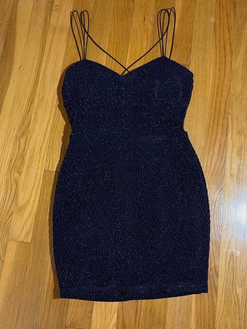 Windsor Navy Glitter Spaghetti-Strap Mini Dress